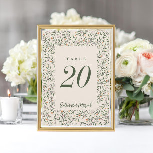 Delicate Floral Frame Tiny Leaves Table Number