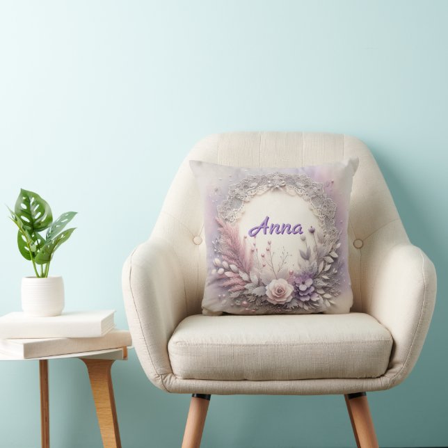 Delicate Floral Frame With Lace Details Cushion (Chair)