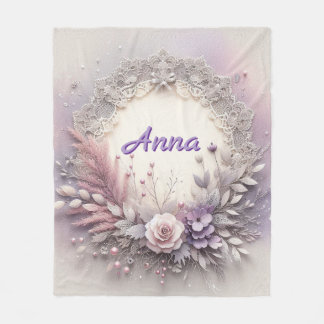 Delicate Floral Frame With Lace Details Fleece Blanket