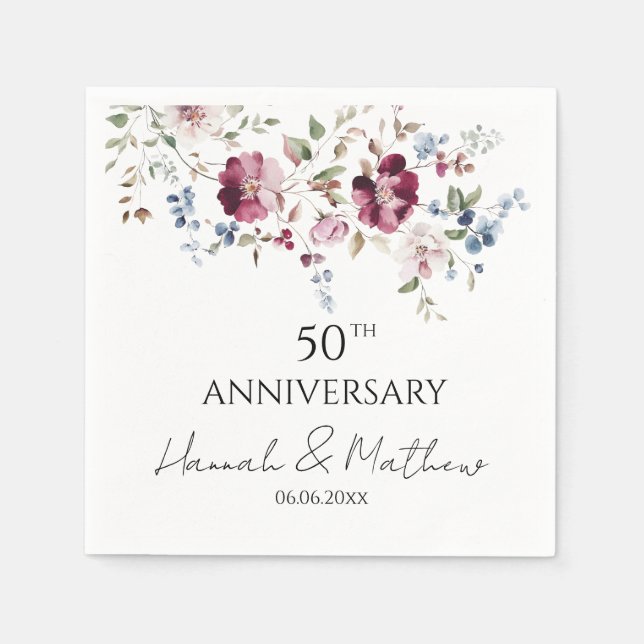 Delicate Floral Garden Any Anniversary  Napkin (Front)