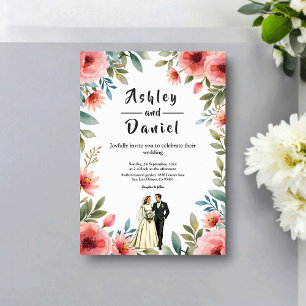 Delicate Floral Garden Bride Groom Summer Wedding Invitation