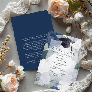 Delicate Floral Green and Blue Graduation Party Invitation