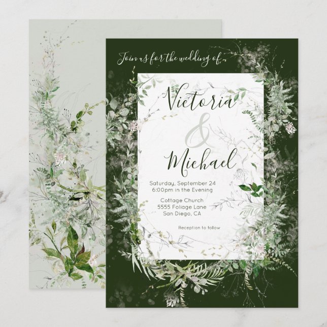 Delicate floral Greenery Wedding Invitation (Front/Back)
