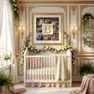 Delicate Floral Initial B 8-Photos Collage Newborn Poster