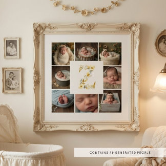 Delicate Floral Initial Z 8-Photos Collage Newborn Poster