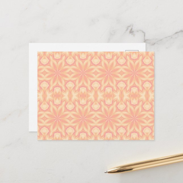 Delicate floral kaleidoscope pink yellow shape  postcard (Front/Back In Situ)