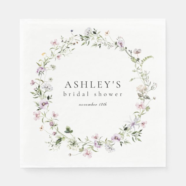 Delicate Floral Lavender Bridal Shower Napkin (Front)