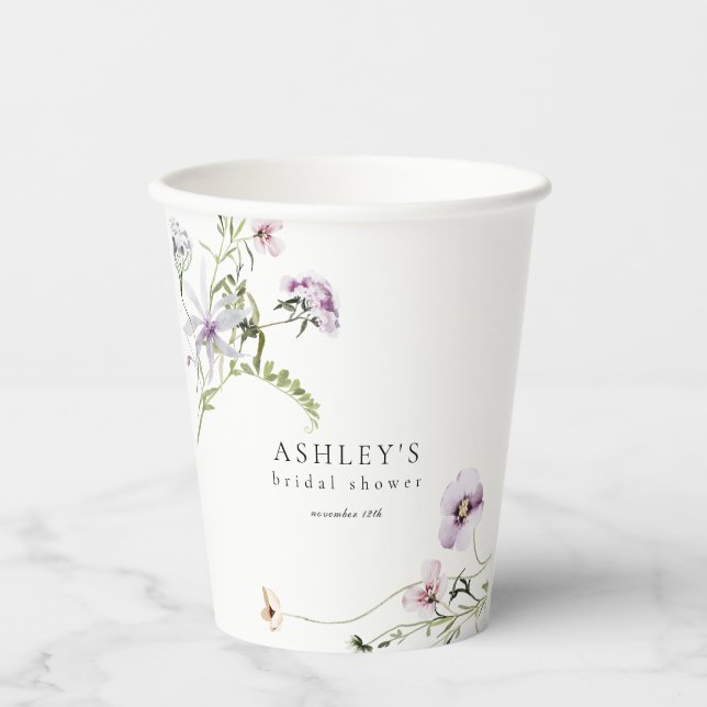 Delicate Floral Lavender Bridal Shower  Paper Cups (Front)