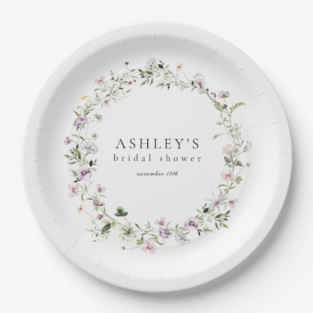 Delicate Floral Lavender Bridal Shower Paper Plate (Front)