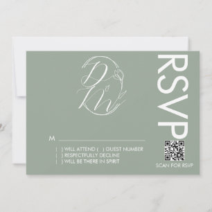 Delicate Floral Logo Wedding Green RSVP Card