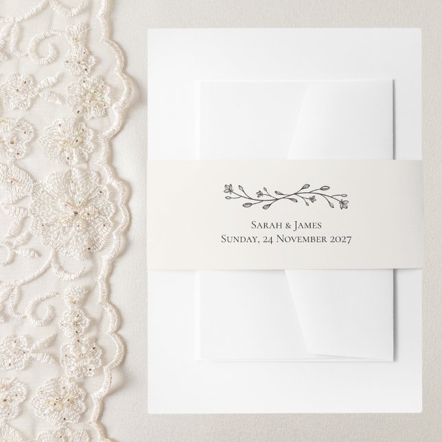 Delicate Floral Monochrome Wedding Invitation Belly Band (Creator Uploaded)