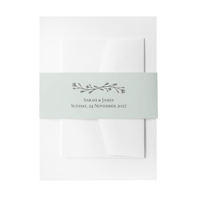 Delicate Floral Monochrome Wedding Invitation Belly Band (Front Example)