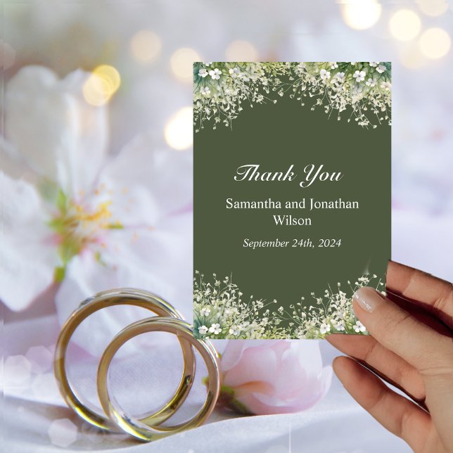 Delicate Floral Olive Green Wedding Thank You Card (Creator Uploaded)