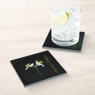 Delicate floral on black ceramic tile glass coaster
