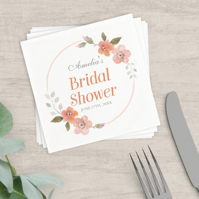 Delicate Floral Orange Bridal Shower Napkin (Creator Uploaded)