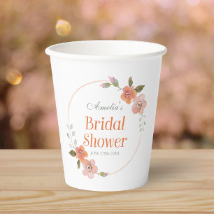 Delicate Floral Orange Bridal Shower Paper Cups
