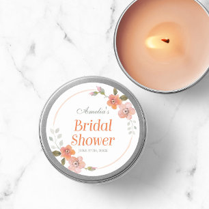 Delicate Floral Orange Bridal Shower Round Sticker