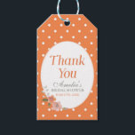 Delicate Floral Orange Bridal Shower Thank You Gift Tags<br><div class="desc">Adorn your favour gifts with a personal touch; this pretty bridal shower gift tag features the word "Thank You", delicate watercolor floral and orange and white polka dot pattern that's perfect for a spring summer bridal shower. Do take a look at the other floral Bridal Shower matching items including the...</div>