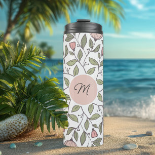 Delicate Floral Pattern Custom Monogram Thermal Tumbler