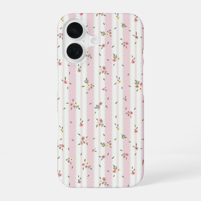 Delicate Floral Pattern Pink  iPhone 16 Case (Back)