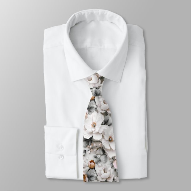 Delicate floral pattern. White flowers on a light  Tie (Tied)