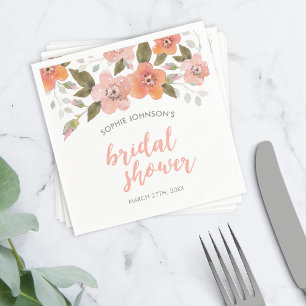 Delicate Floral Peach Bridal Shower Napkin