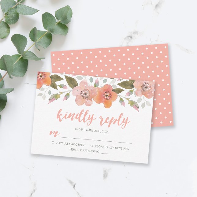 Delicate Floral Peach Wedding Kindly Reply RSVP (Creator Uploaded)