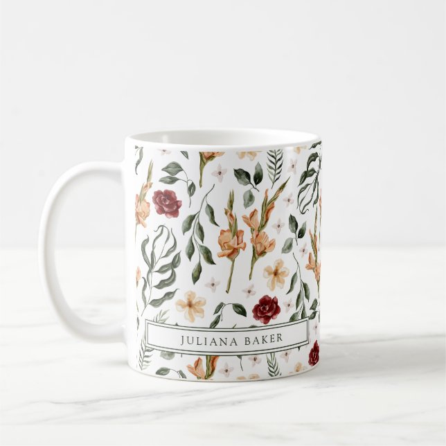 Delicate Floral Personalised Coffee Mug (Left)