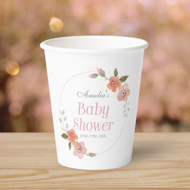 Delicate Floral Pink Baby Shower Paper Cups (Creator Uploaded)