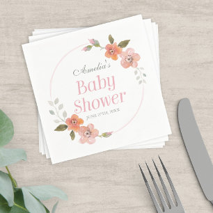 Delicate Floral Pink Girl Baby Shower Napkin