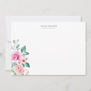 delicate floral pink roses Stationery Note Card