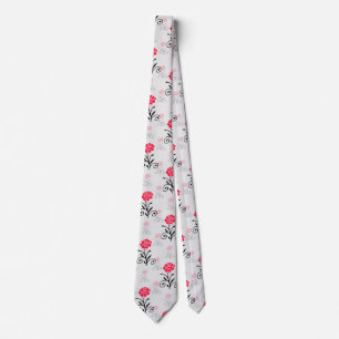 Delicate Floral Red Flower Pattern Tie