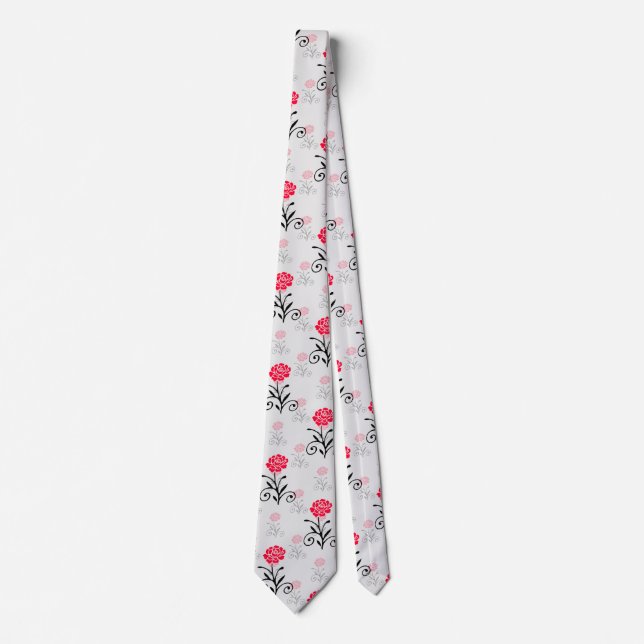 Delicate Floral Red Flower Pattern Tie (Front)