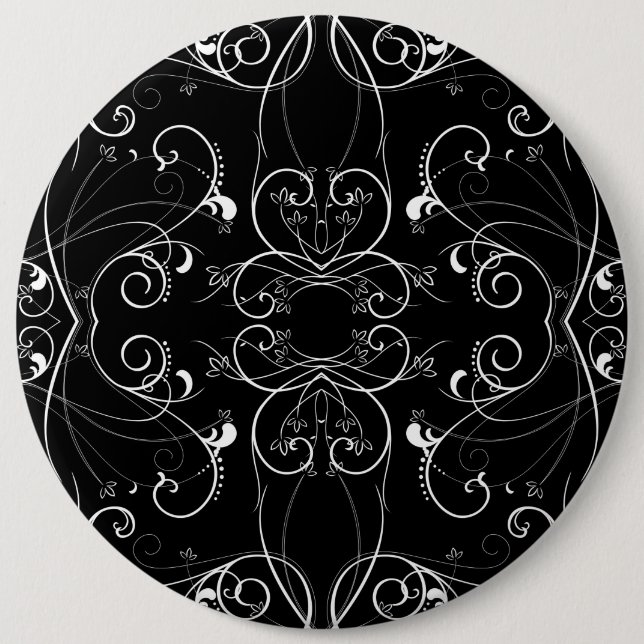 Delicate Floral Repeating Pattern in White on Blac 6 Cm Round Badge (Front)