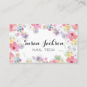 Delicate Floral Soft Multicolor Script Business Card
