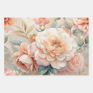 Delicate Floral Vintage Inspired Pastel Watercolor Wrapping Paper Sheet