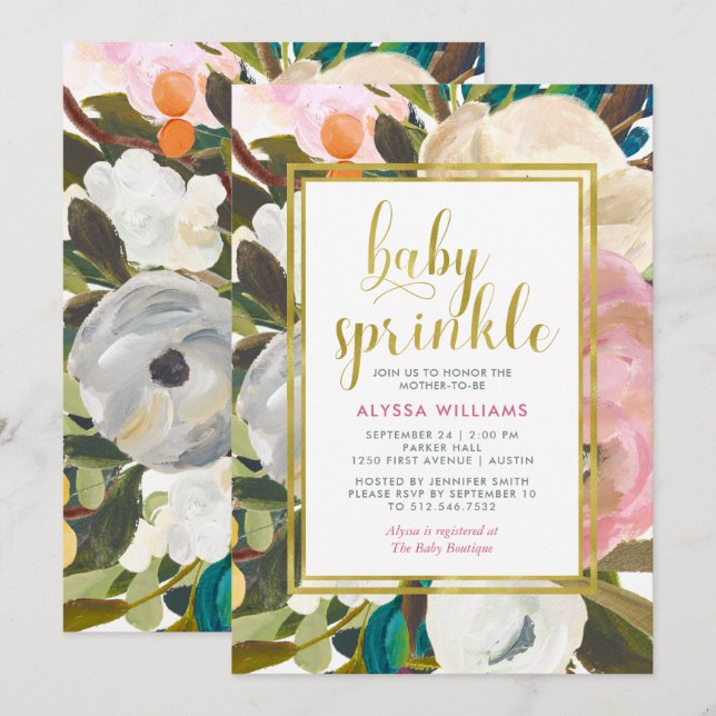 Delicate Floral Watercolor | Baby Sprinkle Invitation (Front/Back)