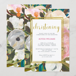 Delicate Floral Watercolor Christening Invitation
