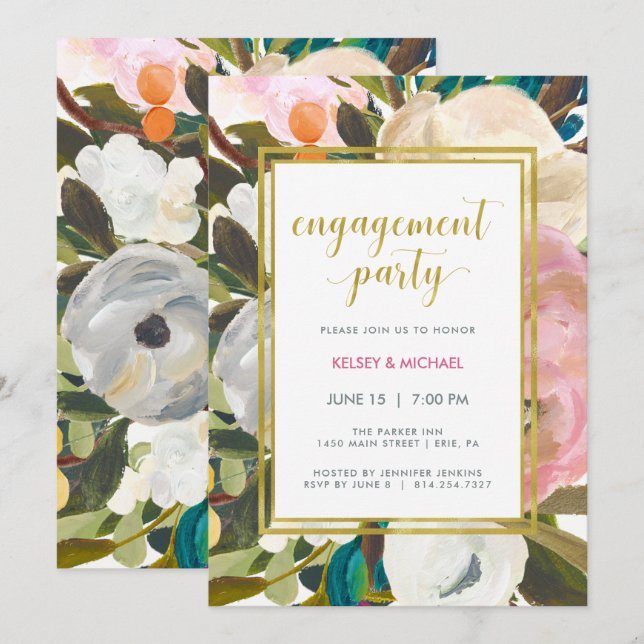 Delicate Floral Watercolor Engagement Party Invitation (Front/Back)
