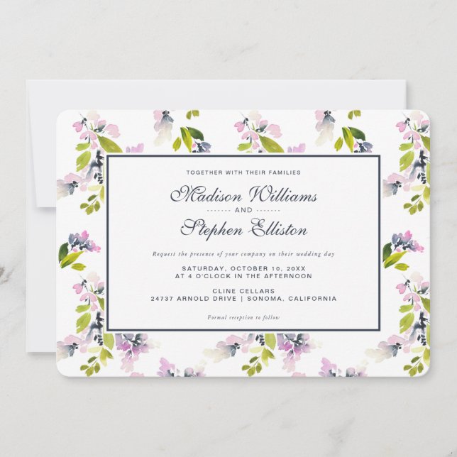 Delicate Floral Watercolor - Wedding Invitation (Front)