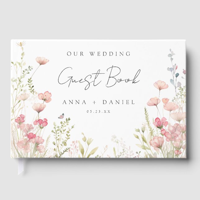 Delicate Floral Wedding Guest Book (Front)