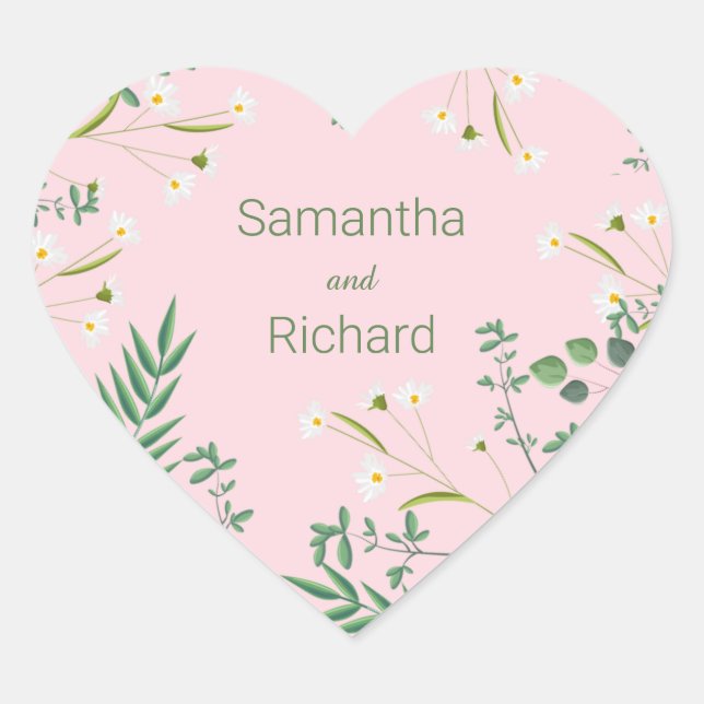 Delicate Floral Wedding Heart Sticker (Front)