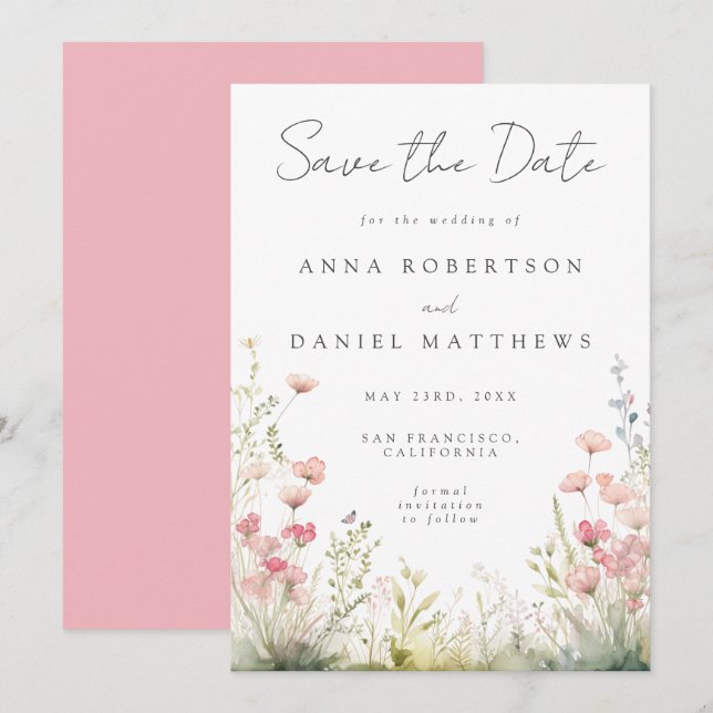 Delicate Floral Wedding Save The Date (Front/Back)