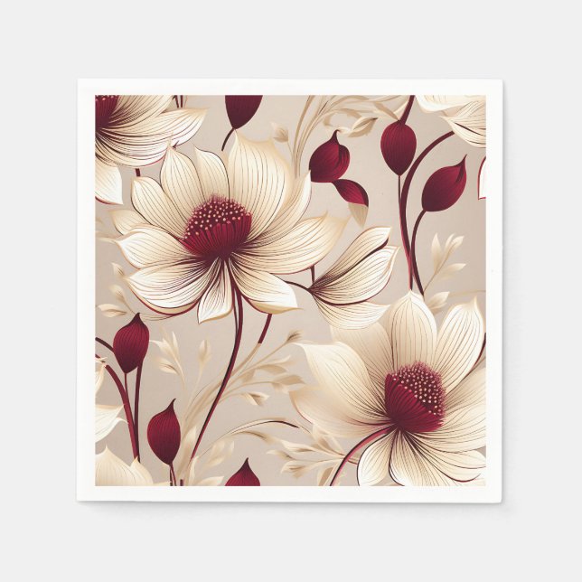 Delicate Floral With Burgundy Blooms Napkin (Front)