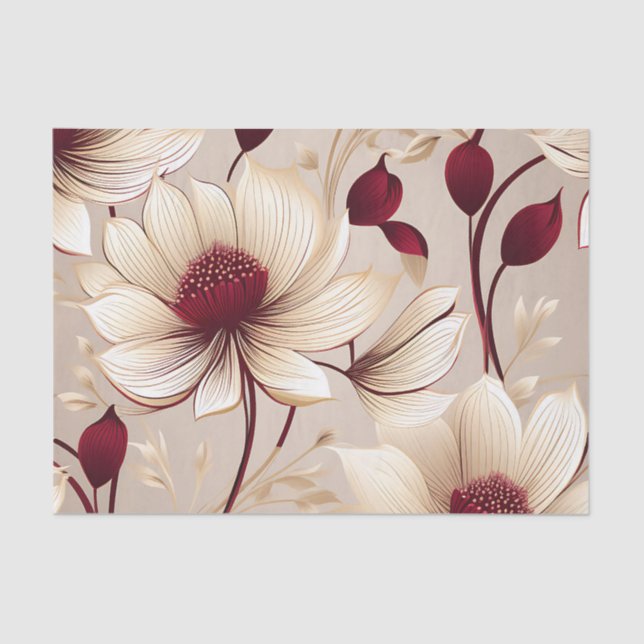 Delicate Floral With Burgundy Blooms Tissue Paper (Front)