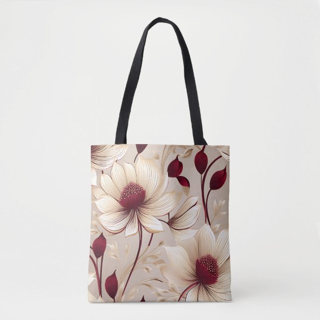 Delicate Floral With Burgundy Blooms Tote Bag (Front)