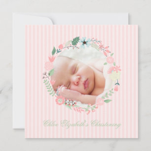 Delicate Floral Wreath Christening Invitation