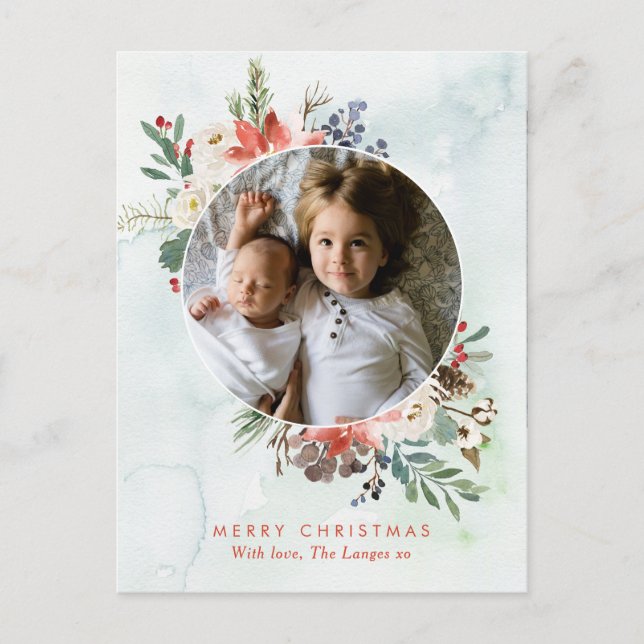 Delicate floral wreath Christmas card postcard (Front)