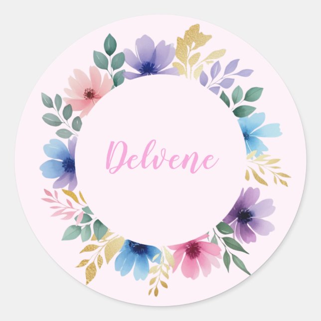 Delicate Floral Wreath Classic Round Sticker (Front)