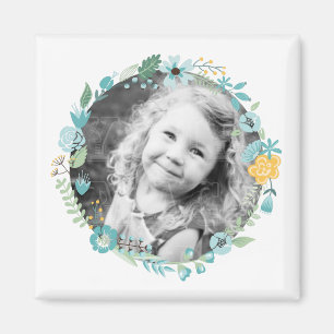 Delicate Floral Wreath Custom Photo Magnet